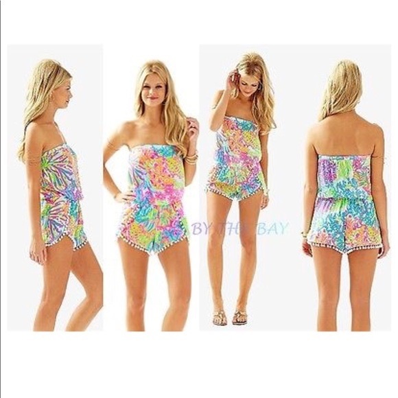 Lilly Pulitzer Pants - NWOT Lilly Pulitzer Daisy Romper Sea Spray Lover’s Coral